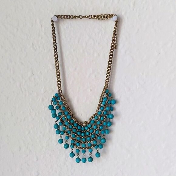 Statement Necklace with Turquoise Colored Beads - Picture 1 of 7